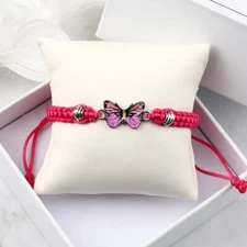 Pink Butterfly Braided String Bracelet.  Pura Vida Style, Boho Beach Fashion.
