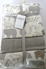 Carters Baby Receiving Blankets 4-Pack Gray Stripes Safari Farm Animals Gift