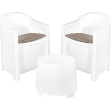 Sitzgruppe Gartenmöbel Gartensessel 3tlg Weiß Kunststoff Rund Terrasse Balkon