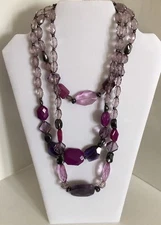 Chico’s Donella Bib Purple Beaded Statement Necklace Hematite Faceted NWT