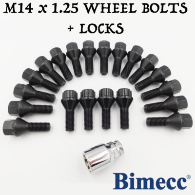 M14x1,25, 27mm Radschrauben Bimecc (schwarz) x 16 + Schlösser für BMW 1, 2, 3er