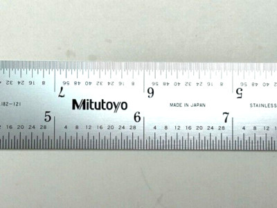 Mitutoyo 12'' Scale 1/64, 1/32, 1/16, 1/8'' Grad 4R Rigid Stainless Rule 182-121