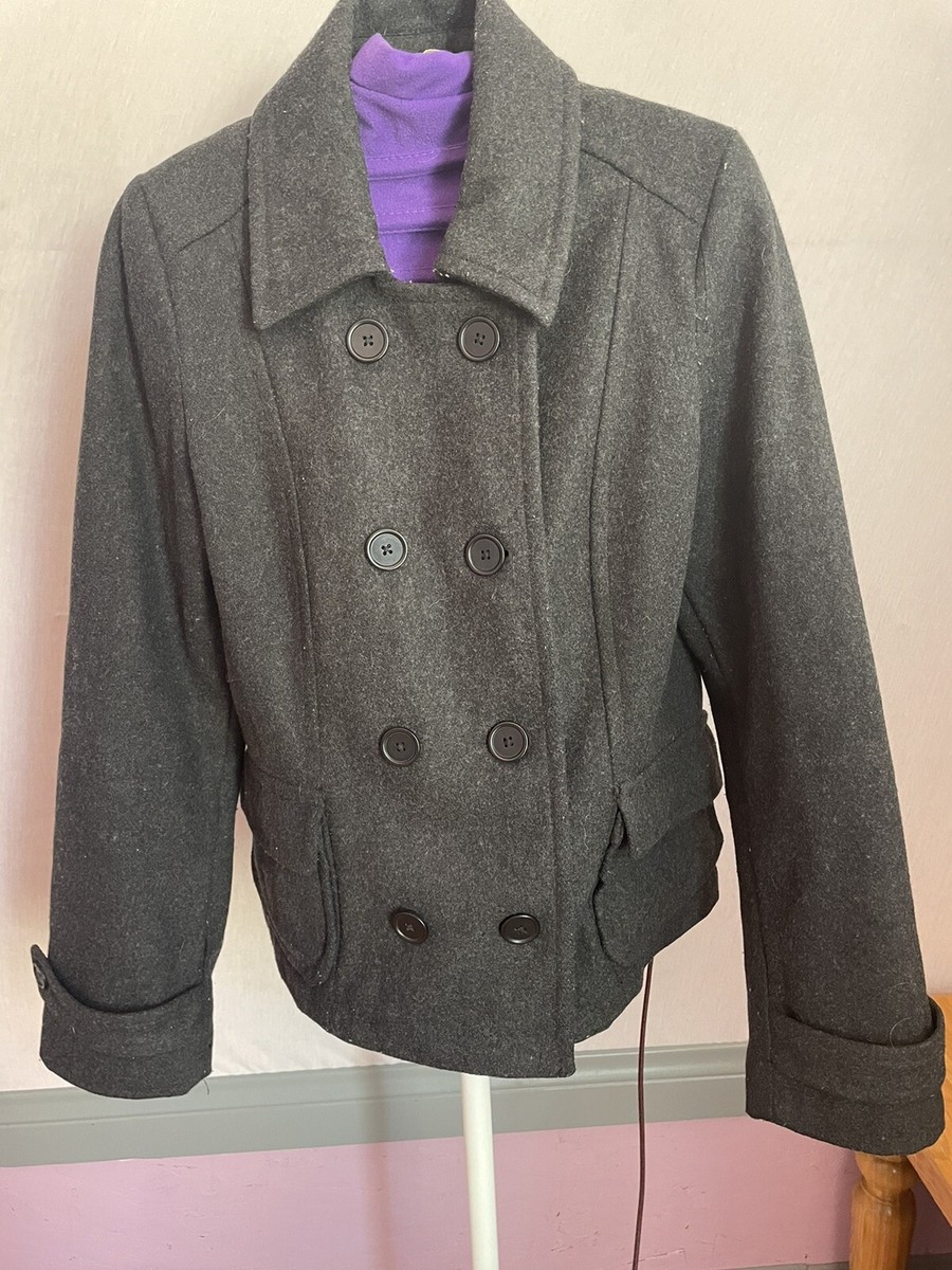 OLD NAVY S Wool blend double breasted pea coat short jacket gray