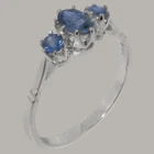 Solid 925 Sterling Silver Natural Sapphire Womens Trilogy Ring - Sizes 4 to 12