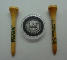 RARE 2004 OPEN CHAMPIONSHIP of CANADA, MEDALLION  2 WOODEN GOLF TEES W/ LOGO