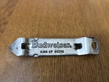 VINTAGE BUDWEISER KING OF BEERS SILVER METAL ADVERTISING BOTTLE OPENER USA MADE