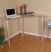 New Clear Glass Top Metal Base Corner Writing Desk T1D-121