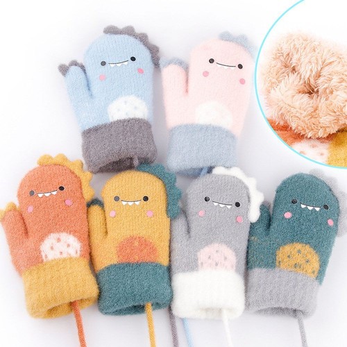 Hanging Neck Soft Cute Thick Warm Knitted Mittens Kids Gloves For 3-6 Years Old - Bild 8 von 16