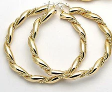 Women's Large Real Gold Plated Round Hoop Earrings 14k Gold Layered (70mm*5mm)