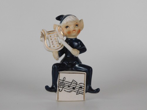 Estatuilla de músico de arpa duxie elfo azul porcelana Napco de colección Japón - Imagen 11 de 15