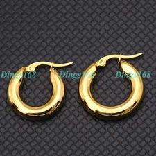 Real 18K Yellow Gold Filled Tarnish-Free 20mm/0.8" Small Solid Hoop Earring C141