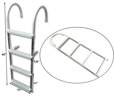 #Marine Boat Aluminum White Polyethylene Swim Boarding 4 Step Ladder Hook 46X15''