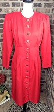 SUCCESS DRESS Womens size 10 PETITE RED pleated shirt dress career VINTAGE 