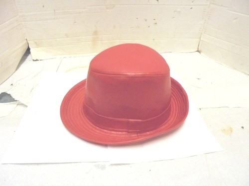 bright red vinyl fedora style hat 