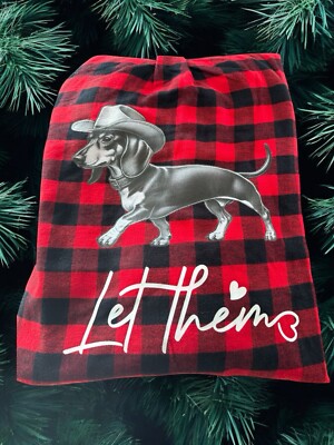 Red Buffalo Plaid Flannel  Let Them  with Dachshund Hound wearing a Coyboy Hat