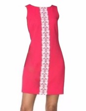 Chaps by Ralph Lauren Misses Lace Trim Pink Rose Coral Jacquard Sheath Dress 8
