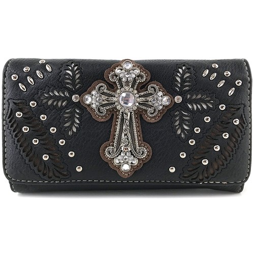Justin West Conceal Carry Studded Floral Laser Cut Western Cross Handbag Purse - Picture 15 of 94