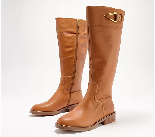 Vince Camuto Leather Riding Boots-Andalian-Golden Walnut-5.5  display picture 1