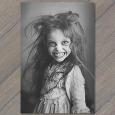 POSTCARD Young Girl Angry Screaming Face Vintage Vibe Wild Crazy Anxiety Funny