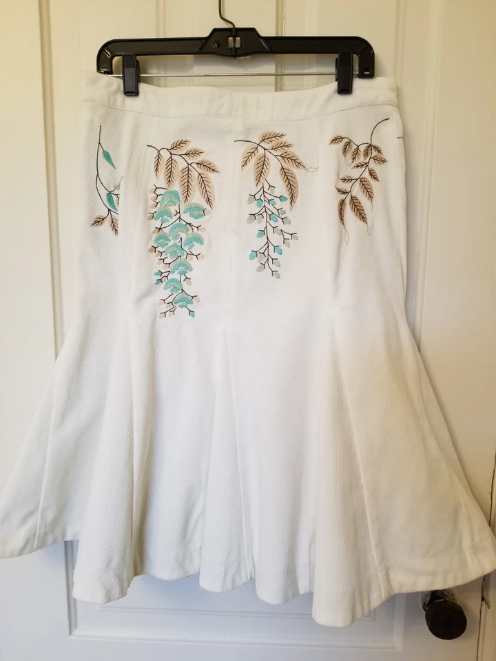 油性女式刺绣灯芯绒裙 38 中号,白色,设计师衬里复古 — 第 4/4 张图片