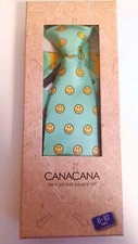 Boys 8-10 Years Green Happy Face CANACANA Necktie Pocket Square Set 15" Long