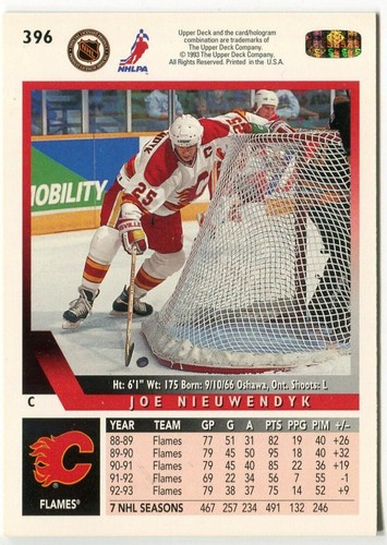1993-94 Upper Deck #396 Joe Nieuwendyk Calgary Flames - Foto 2 di 2