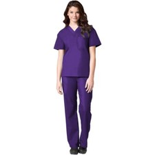 Maevn Unisex Purple Scrub Set V-Neck Top Drawstring Pants Sizes 2XS to 2XL