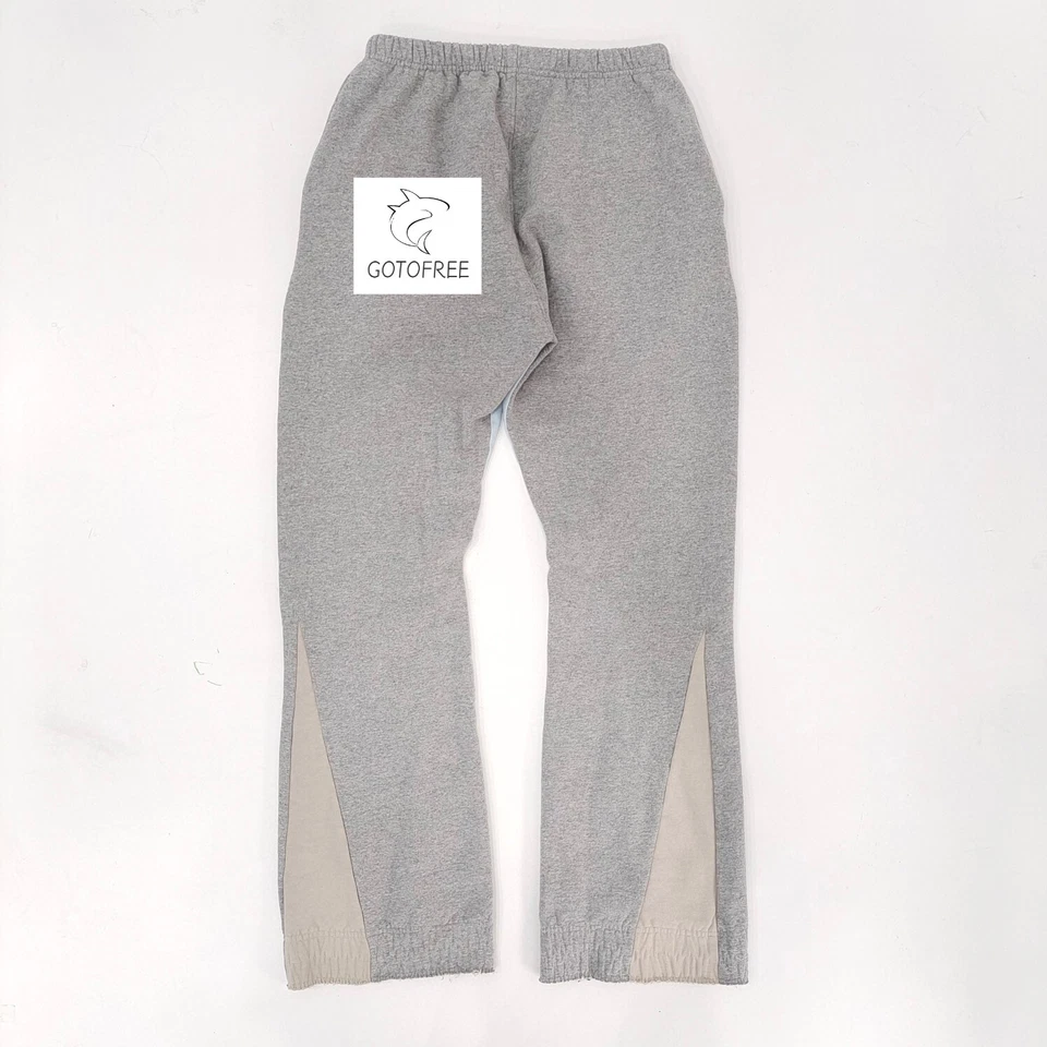 GOTOFREE PATCHWORK SWEATPANTS GRAY LOOSE ACTIVEWEAR CASUAL TROUSERS PANTS MENS - Image 2 of 4