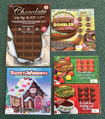 Chocolate, Gum Drops,Donut, Ginger Bread  Instant SV Lottery Tickets, 5 diff