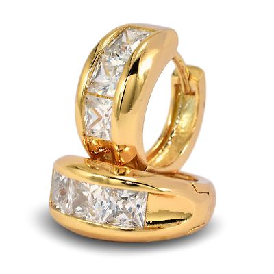 18kt Gold Filled Damen Runde Creolen mit funkelnden weißen Kristallen 18k