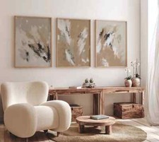 Abstract Gallery Wall Art Set of 3 Neutral Posters Living Room Bedroom Pictures