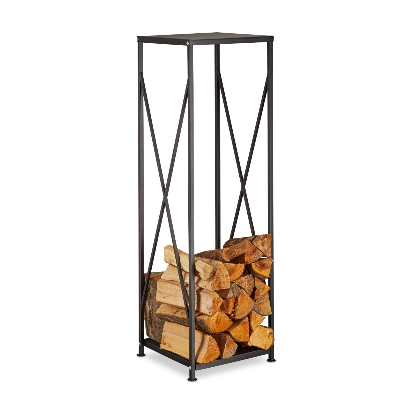 Panier à bûches en acier noir Relaxdays 10022303 pour cheminée