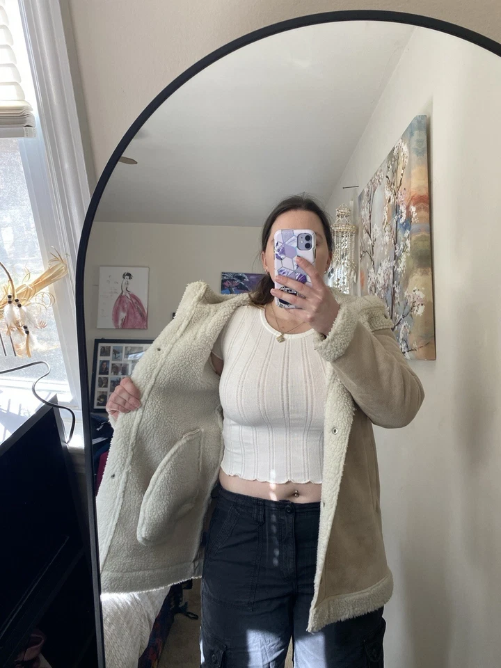 Abrigo largo GUESS raro de piel sintética de oveja chaqueta de invierno de piel sintética mediana Foto 3 de 4