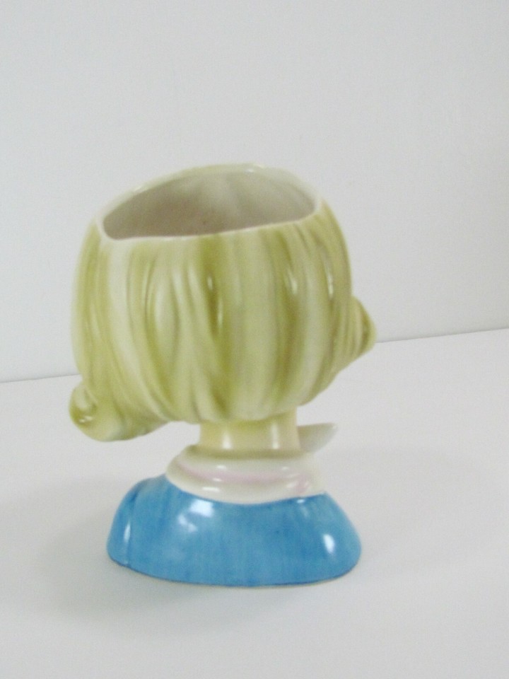 Lady Head Vase Hand Painted Blonde with pink scarf blue eyes dmg eBay