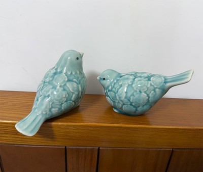 Ceramic Bird Figurines, Set of 2 Decorative Bird Statues, Home Office Decor f...
