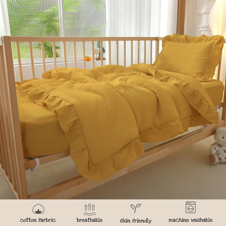 Muslin Cotton 3-Piece Crib Bedding Set for Girls Boys,Ultra Breathable Soft C... - Image 3 of 4