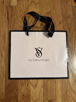 Victoria s Secret Pale Pink Black Glossy Paper Small  Shopping Gift Bag w Tissue