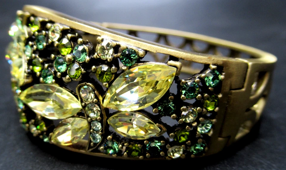 HEIDI DAUS Yellow & Green Rhinestone Butterflies Hinged Bracelet - Image 2 of 4