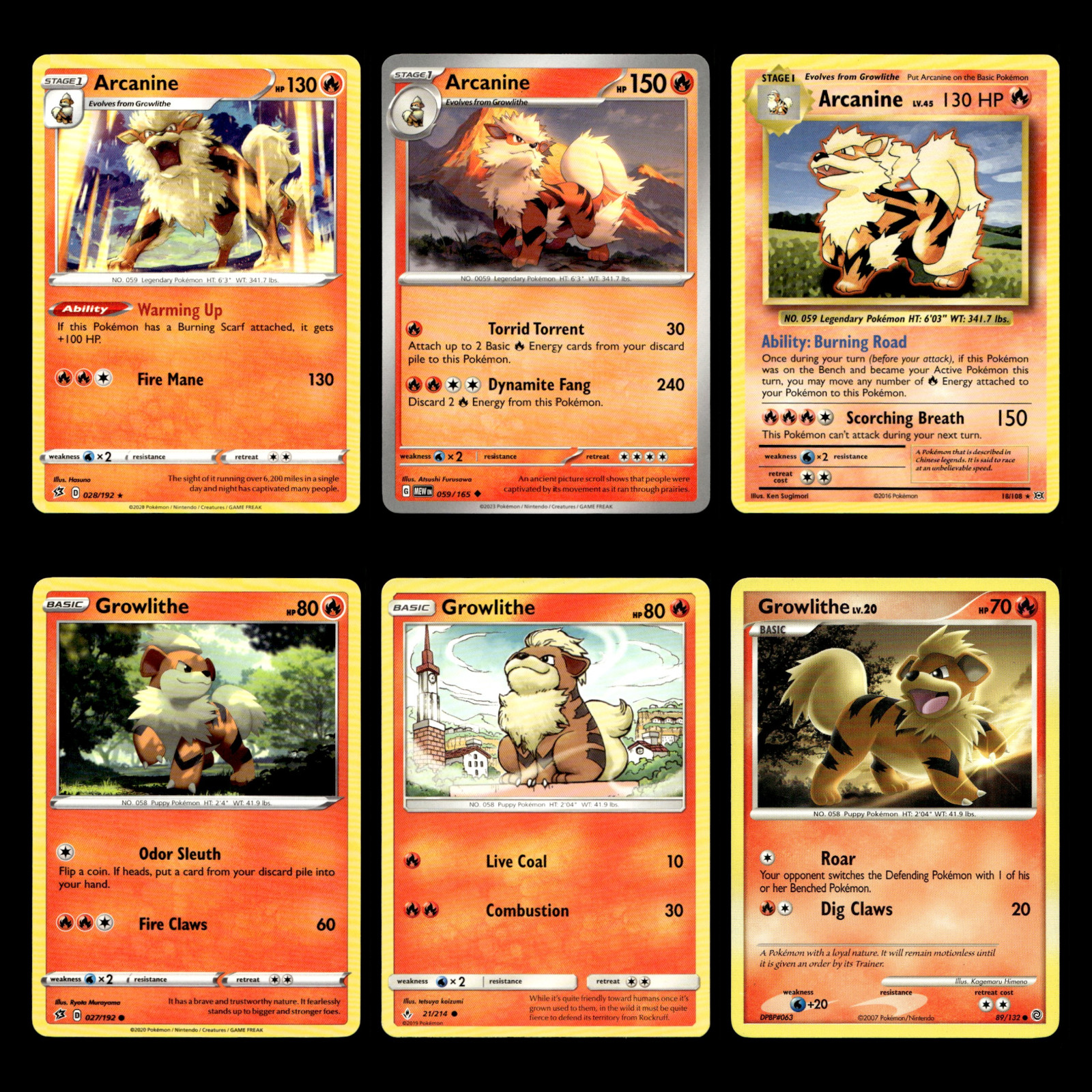 6x Arcanine Growlithe Lot 28 Sword Shield Rebel Clash Pokemon Cards Set TCG