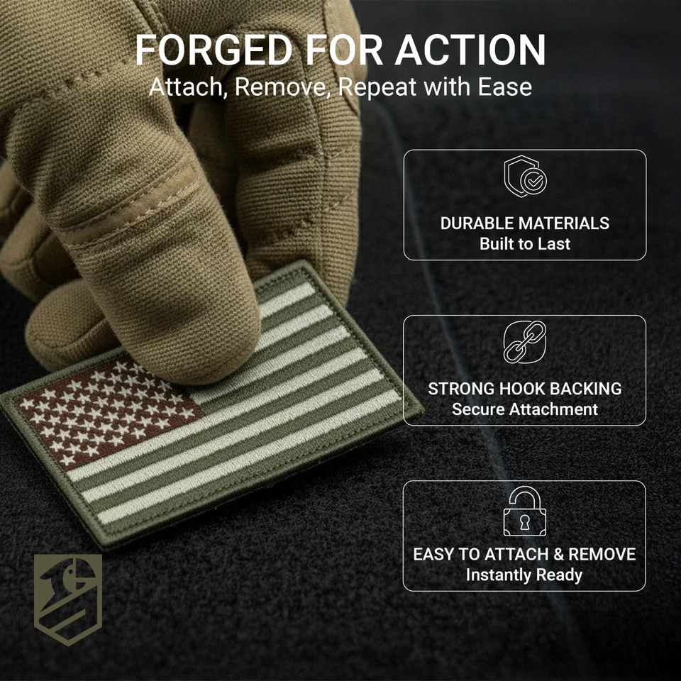 2Pcs American Flag Patch Set with Hook and Loop, Od Green Subdued Flag Patch - Image 3 of 4