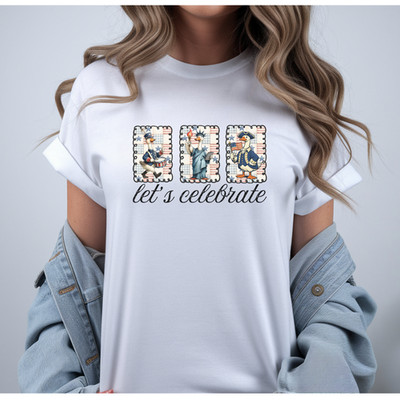 Gildan T-shirt with DTF print feature a trendy patriotic theme