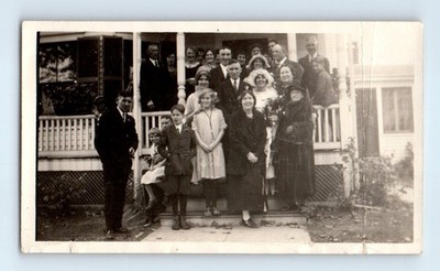 Old Vintage Photo MEN WOMEN BOY GIRL BRIDE GROOM WEDDING GROUP PICTURE