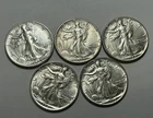 1941 S AU, 1943 AU, 2 1944 AU, 1945 AU WALKING LIBERTY HALF DOLLAR LOT / 5 COINS