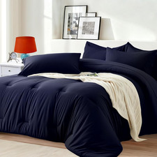 Navy Blue King Size Comforter Set 7 Pieces - Cozy Luxury Bedding in a Bag