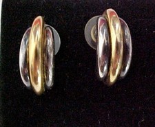 Vintage Gold  Silver Tone Half Hoop Chunky Earrings Push Backs