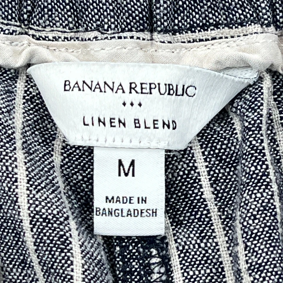 Banana Republic Pants Womens Medium Linen Stripe Pleated Wide Leg Crop Lagenlook - Image 3 of 4