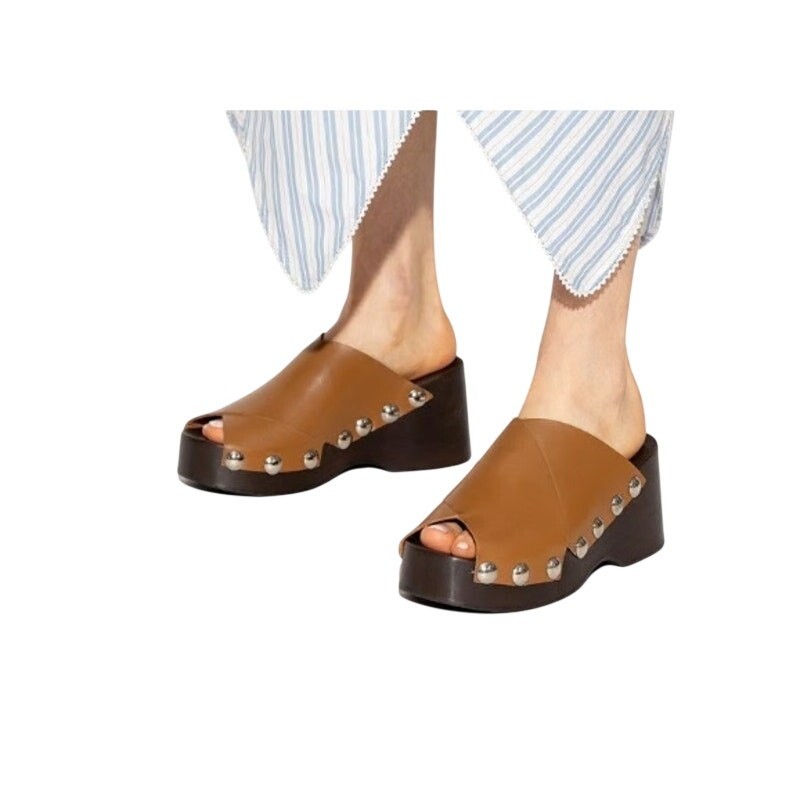 Ganni Retro Stud Detail Women's Tan Clog Sandal EU 36 NWOB | eBay