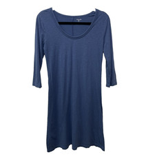 Garnet Hill Women Blue Cotton Knit Shift Dress Sleeve Scoop Neck Cottagecore XS