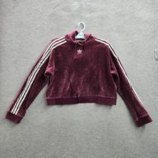 Adidas Women Hoodie S Purple Trefoil Logo Embroidery Cropped Velour Pullover