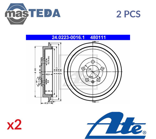 240223-00161 BRAKE DRUM PAIR SET REAR ATE 2PCS FOR SKODA ROOMSTER,OCTAVIA I